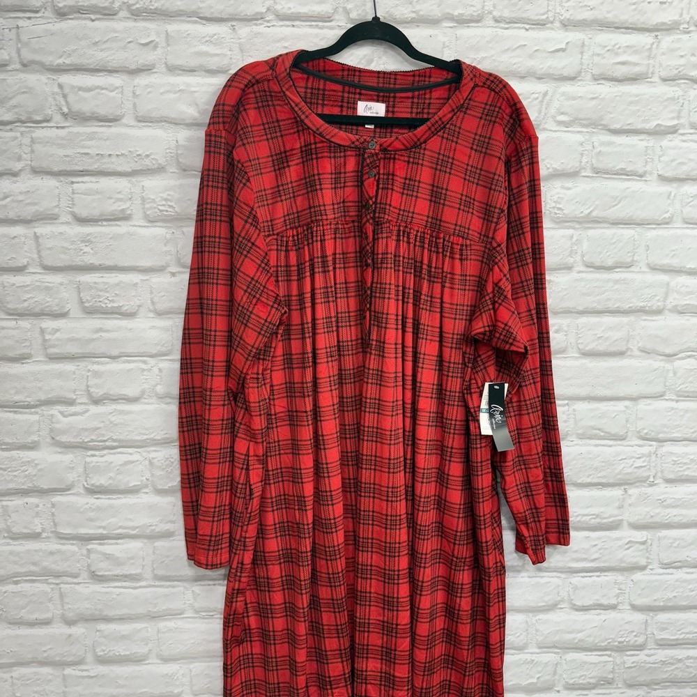 Aria Collection Ultra Soft Velour Red Buffalo Plaid Nightgown Woman's Sz 5XL New